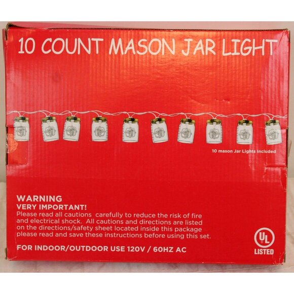 Mason Jar String Lights Set of 10, NEW in Box Plastic Farmhouse Country Porch - Picture 7 of 7